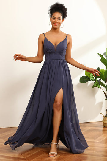 Vestido de dama de honor gasa larga azul